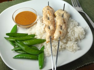 Chicken Skewers with Peanut Ginger Sauce and Coconut Rice